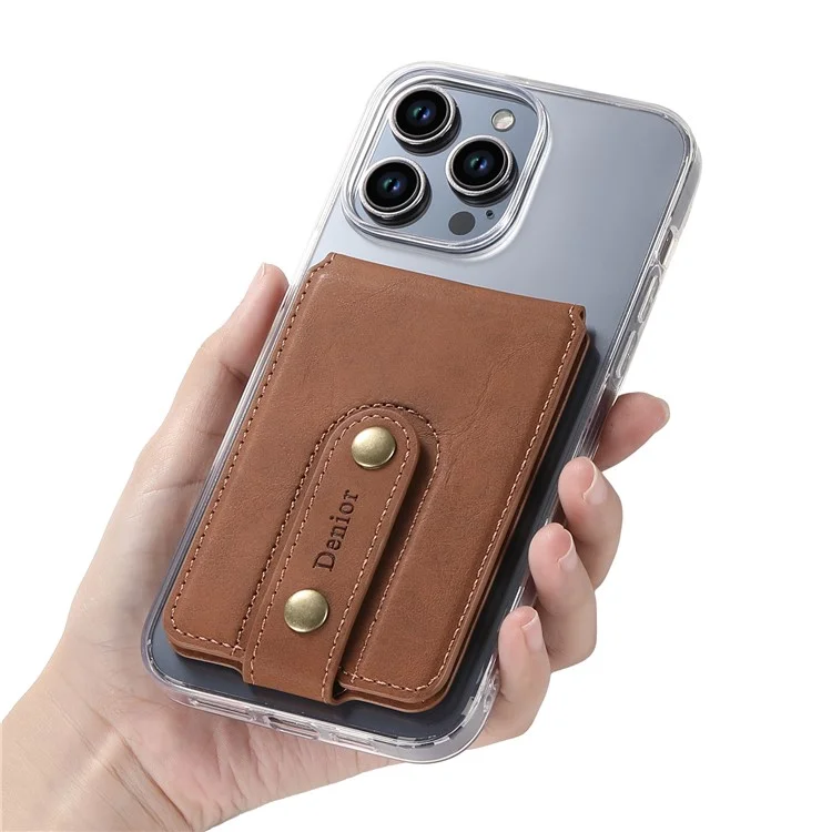 D21 Retro Texture Leather Card Bag Phone Back Magnetic Card Holder Compatible with MagSafe - Brown