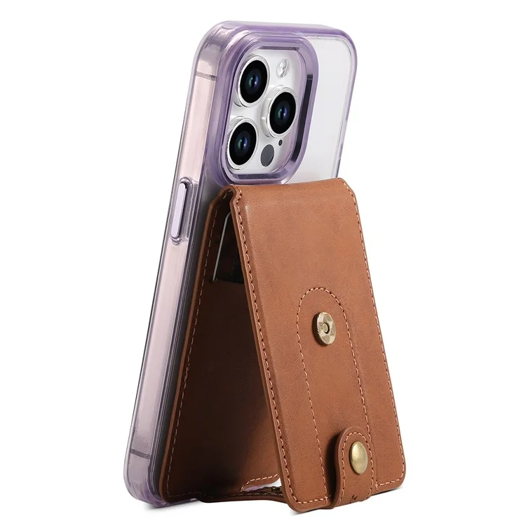 D21 Retro Texture Leather Card Bag Phone Back Magnetic Card Holder Compatible with MagSafe - Brown