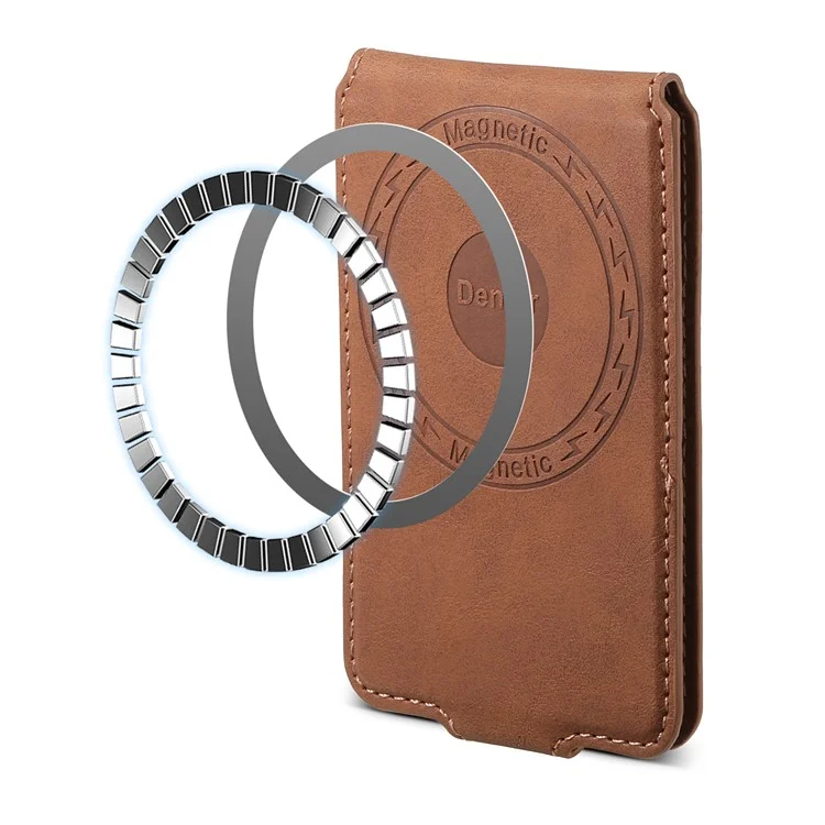 D21 Retro Texture Leather Card Bag Phone Back Magnetic Card Holder Compatible with MagSafe - Brown
