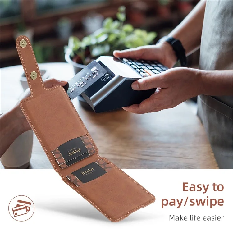 D21 Retro Texture Leather Card Bag Phone Back Magnetic Card Holder Compatible with MagSafe - Brown