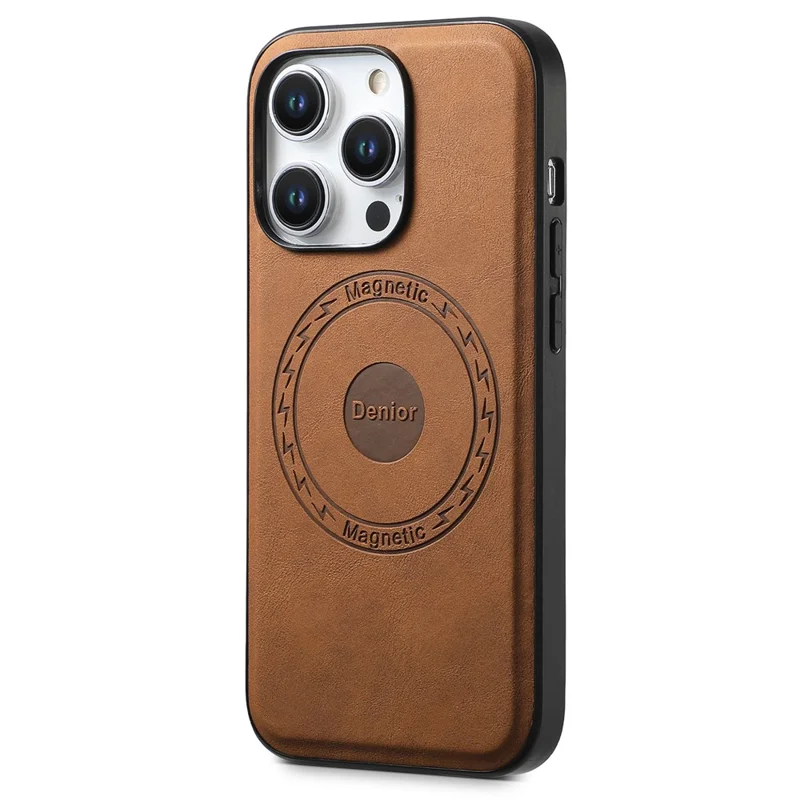 DENIOR A11 Für iPhone 15 Pro Hülle Leder beschichteter TPU+PC Magnetischer Fallschutz-Handyhülle - Braun