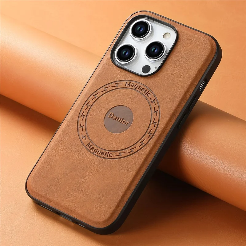 DENIOR A11 Für iPhone 15 Pro Hülle Leder beschichteter TPU+PC Magnetischer Fallschutz-Handyhülle - Braun