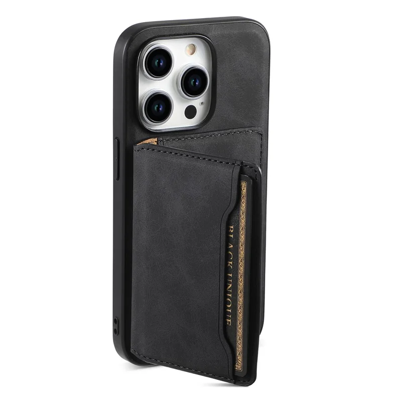 DENIOR D13 For iPhone 15 Pro Cases Leather+TPU+PC Phone Cover Compatible with Magsafe - Black