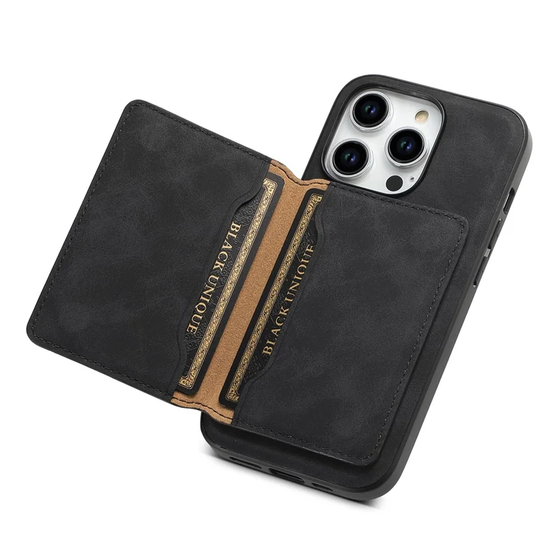 DENIOR D13 For iPhone 15 Pro Cases Leather+TPU+PC Phone Cover Compatible with Magsafe - Black