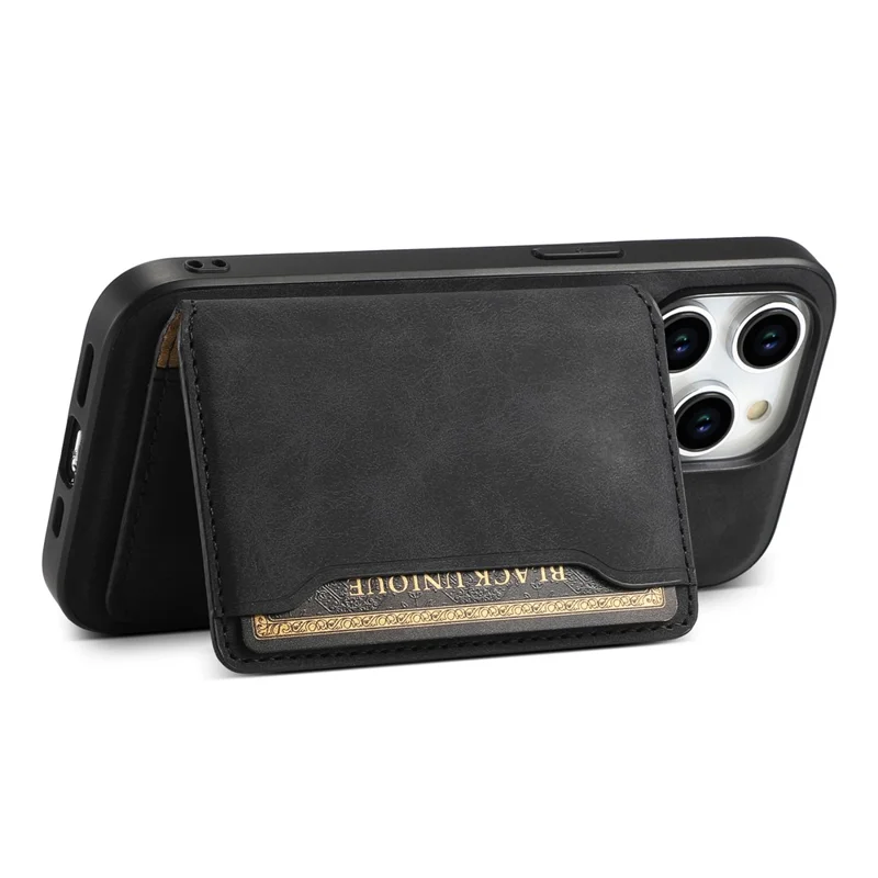 DENIOR D13 For iPhone 15 Pro Cases Leather+TPU+PC Phone Cover Compatible with Magsafe - Black