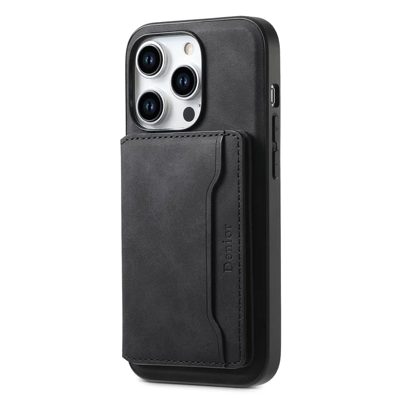 DENIOR D13 For iPhone 15 Pro Cases Leather+TPU+PC Phone Cover Compatible with Magsafe - Black