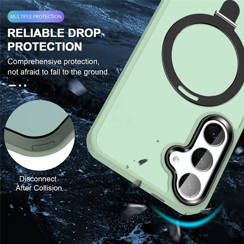 For Samsung Galaxy S24+ Magnetic Phone Case PC+TPU Ring Kickstand Protective Cover - Light Green