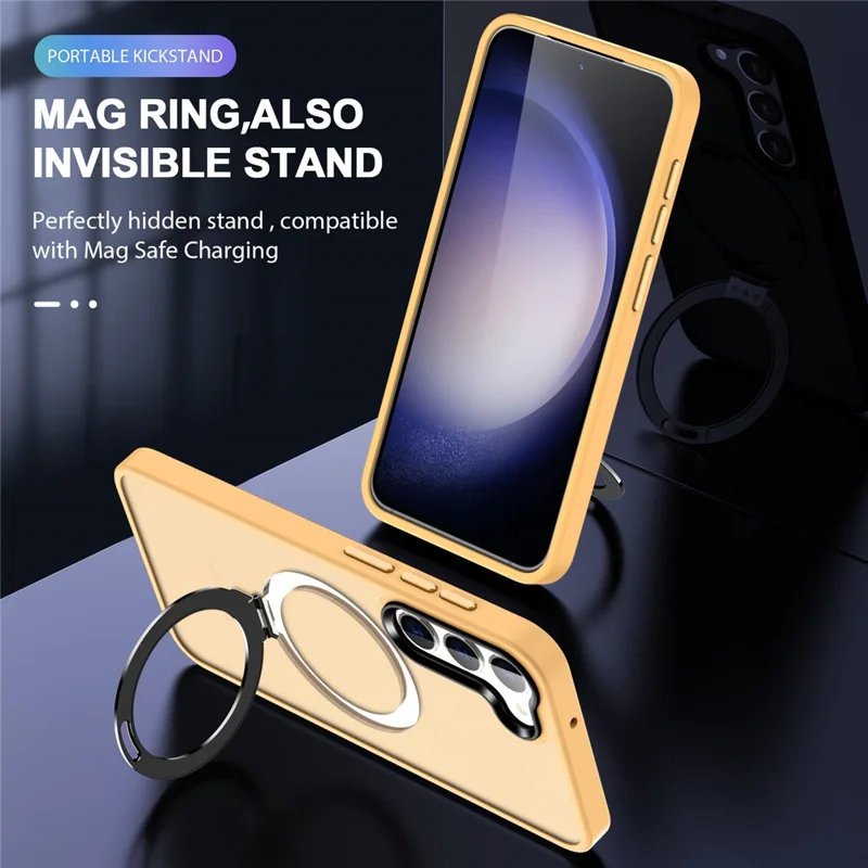 For Samsung Galaxy S24 Ultra PC Case Kickstand Protective Cover Magnetic Case - Orange