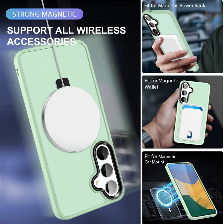 Pour Samsung Galaxy S24 Case PC+TPU Bague Magnétique Béquille Téléphone Housse de Protection - Vert Clair