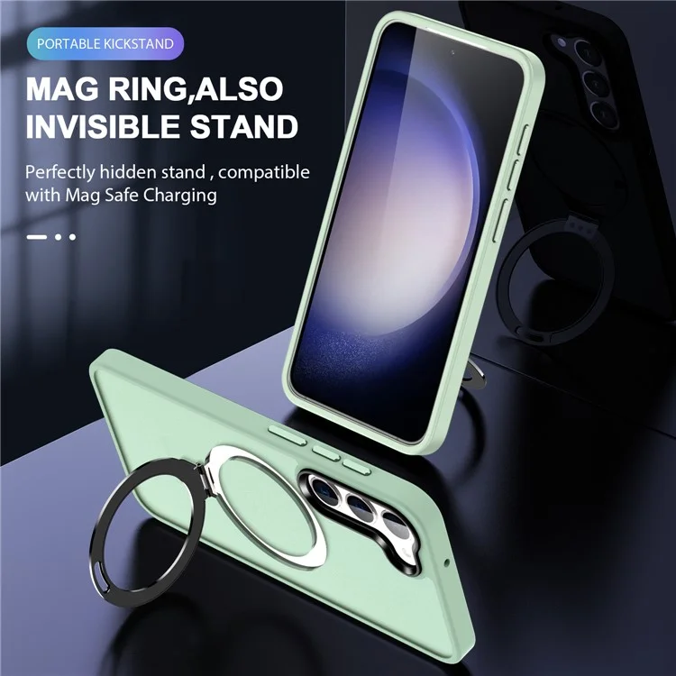 Pour Samsung Galaxy S24 Case PC+TPU Bague Magnétique Béquille Téléphone Housse de Protection - Vert Clair