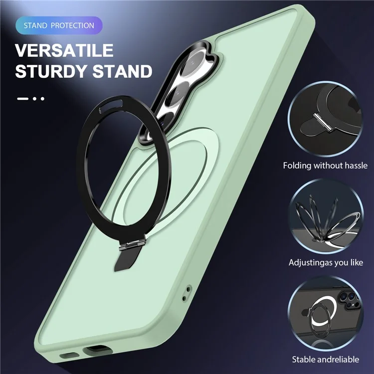 Pour Samsung Galaxy S24 Case PC+TPU Bague Magnétique Béquille Téléphone Housse de Protection - Vert Clair