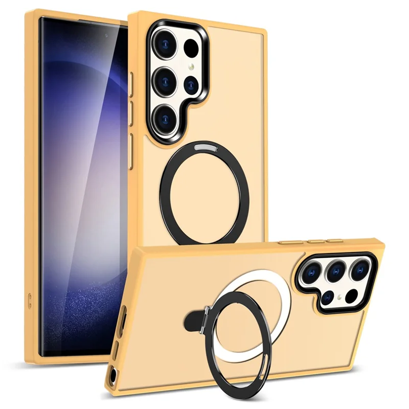 For Samsung Galaxy S23 Ultra Case Compatible with MagSafe Kickstand PC Phone Cover - Orange