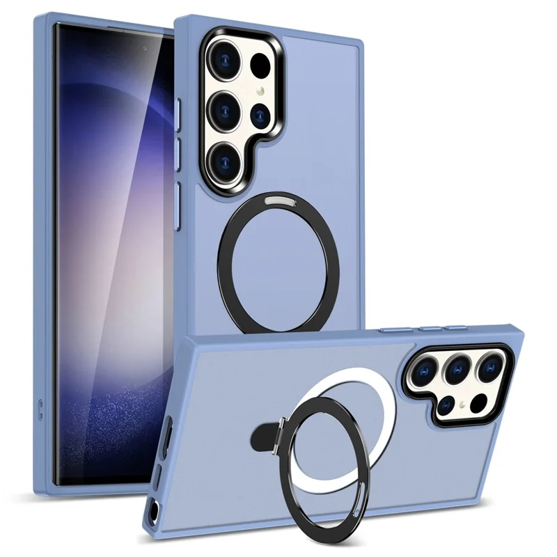 For Samsung Galaxy S23 Ultra Magnetic Case Kickstand PC Phone Cover - Baby Blue
