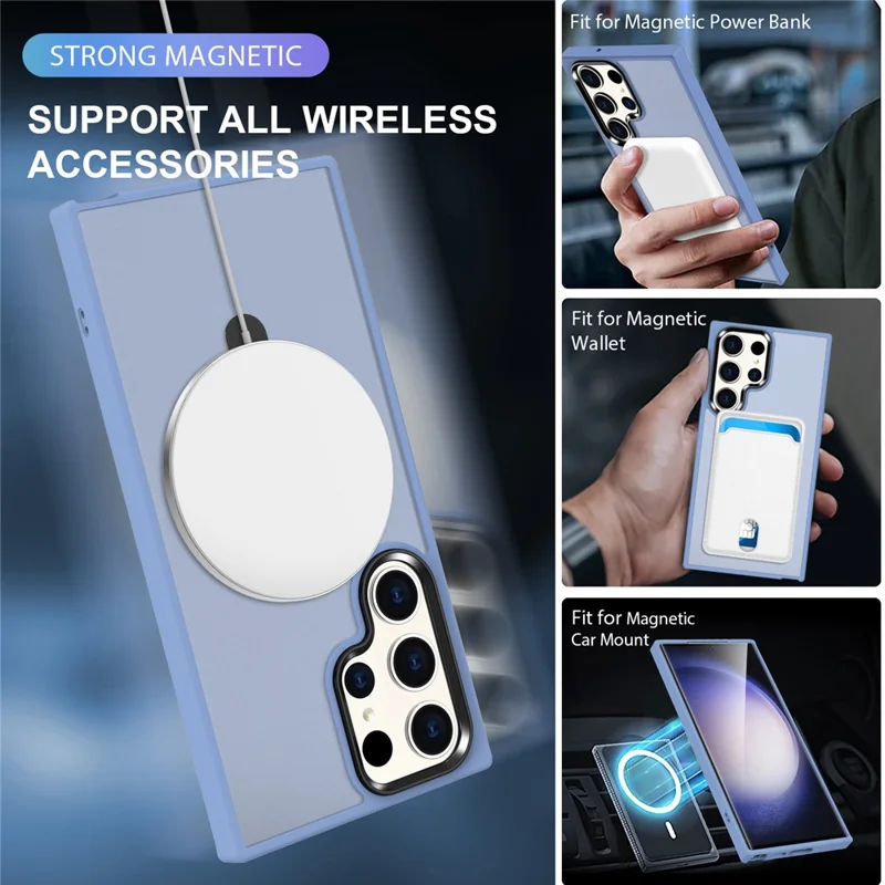 For Samsung Galaxy S23 Ultra Magnetic Case Kickstand PC Phone Cover - Baby Blue