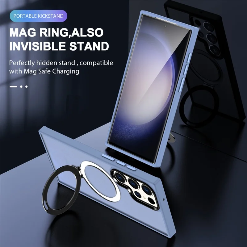 For Samsung Galaxy S23 Ultra Magnetic Case Kickstand PC Phone Cover - Baby Blue