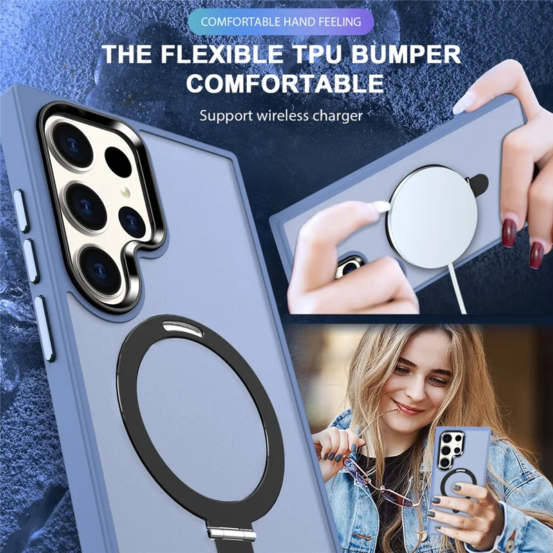 For Samsung Galaxy S23 Ultra Magnetic Case Kickstand PC Phone Cover - Baby Blue
