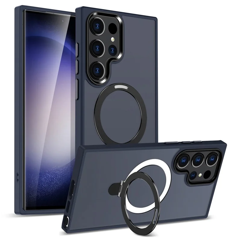 For Samsung Galaxy S23 Ultra Magnetic Case Kickstand PC Phone Cover - Dark Blue