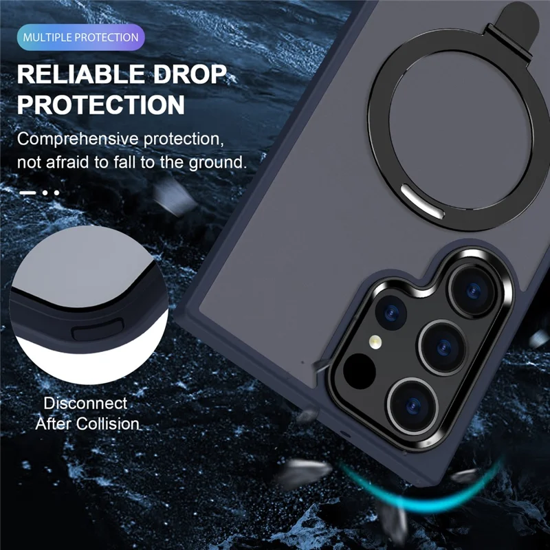 For Samsung Galaxy S23 Ultra Magnetic Case Kickstand PC Phone Cover - Dark Blue