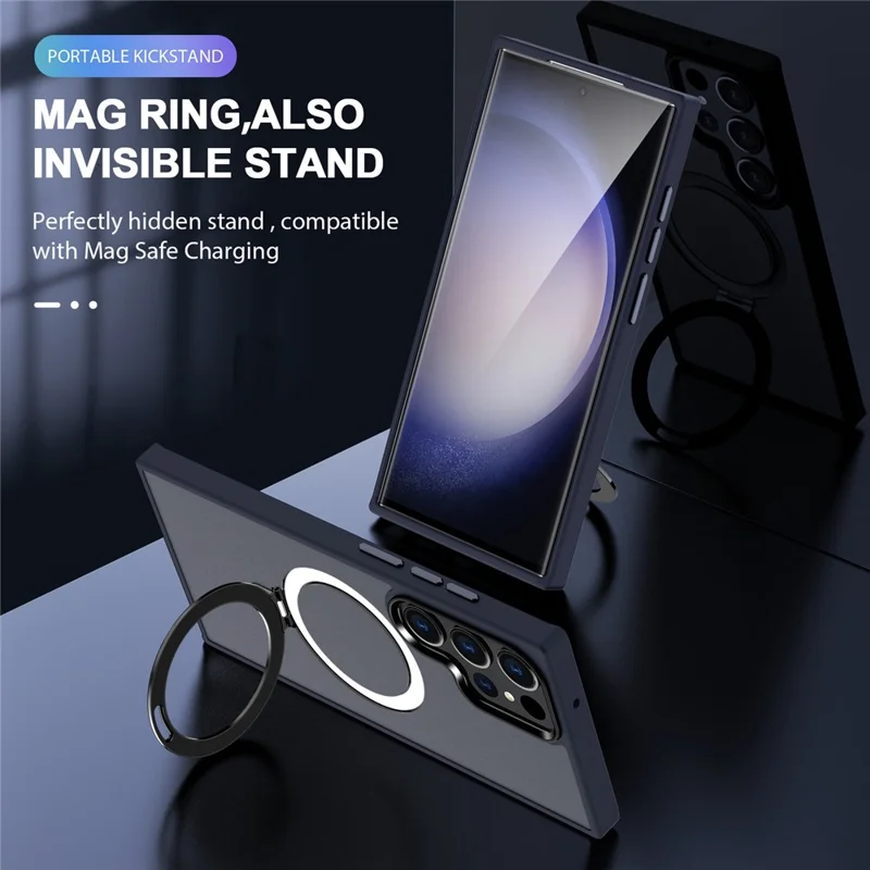 For Samsung Galaxy S23 Ultra Magnetic Case Kickstand PC Phone Cover - Dark Blue