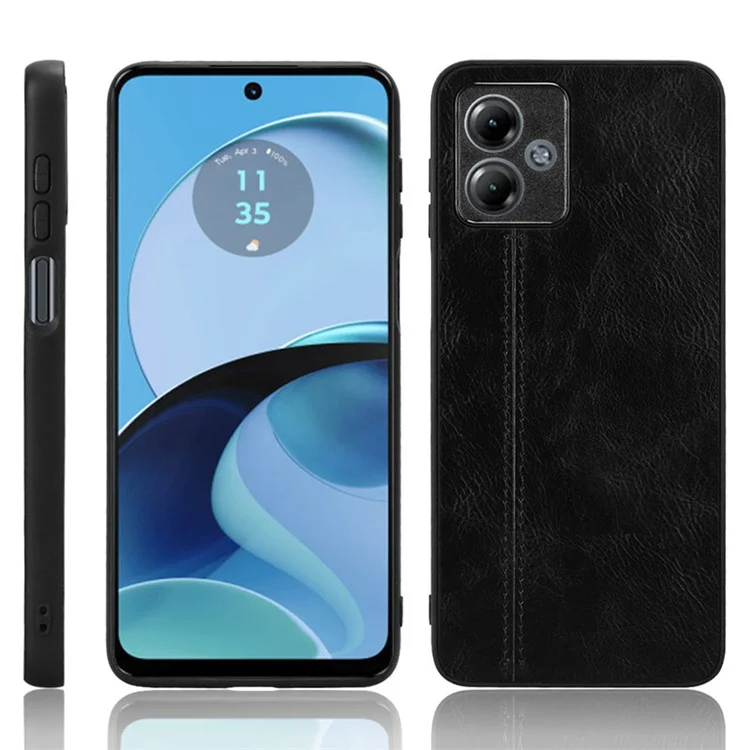 For Motorola Moto G14 4G Mobile Phone Case PU Leather+PC+TPU Shell Slim-Fit Phone Cover - Black