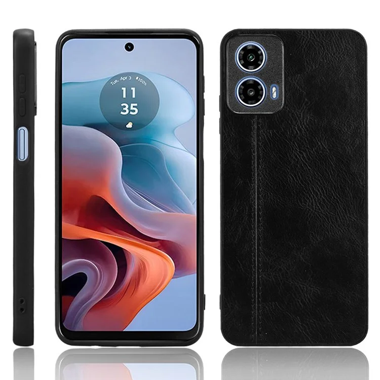 Para Motorola Moto G45 5G / G34 5G Funda para teléfono móvil Carcasa trasera de cuero PU + PC + TPU con línea de costura - Negro