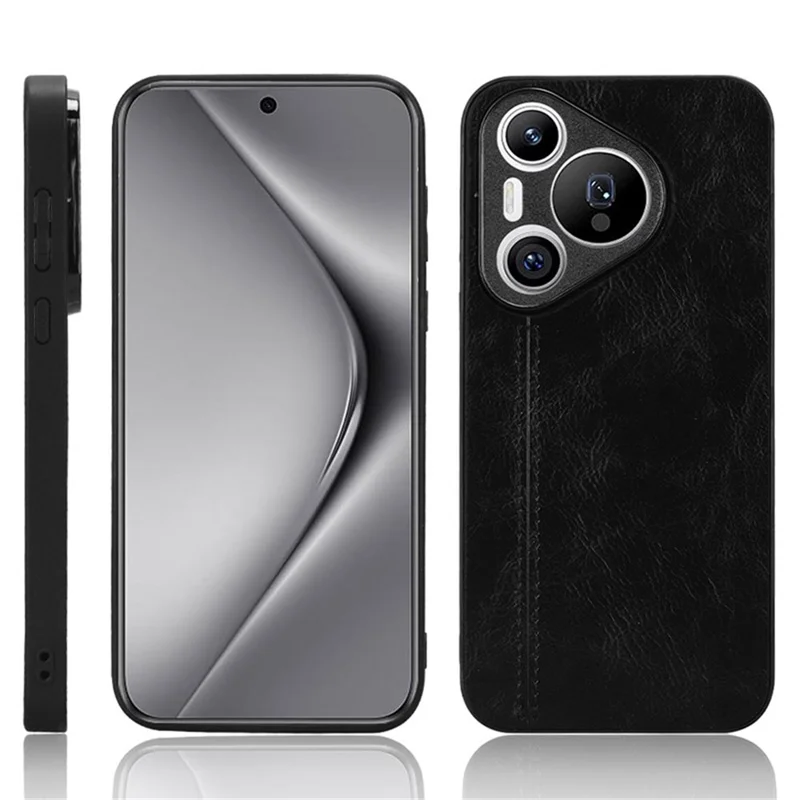 Para Huawei Pura 70 Case PU+PC+TPU Phone Back Cover Linha de Costura Design - Preto