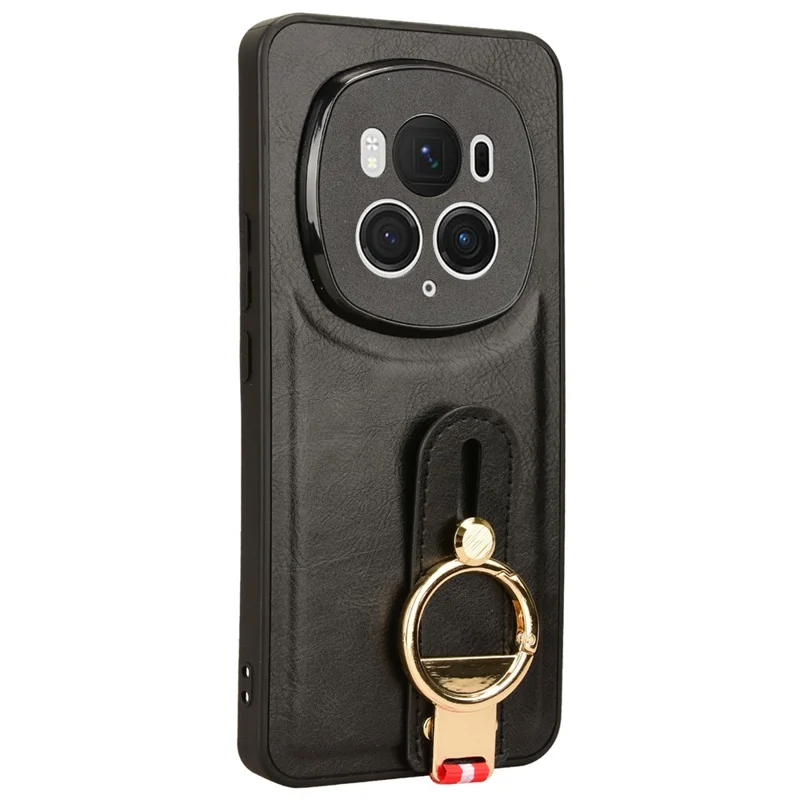 For Honor Magic6 Pro 5G Case Wristband Kickstand Phone Back Cover with Bottle Opener Ring - Nero