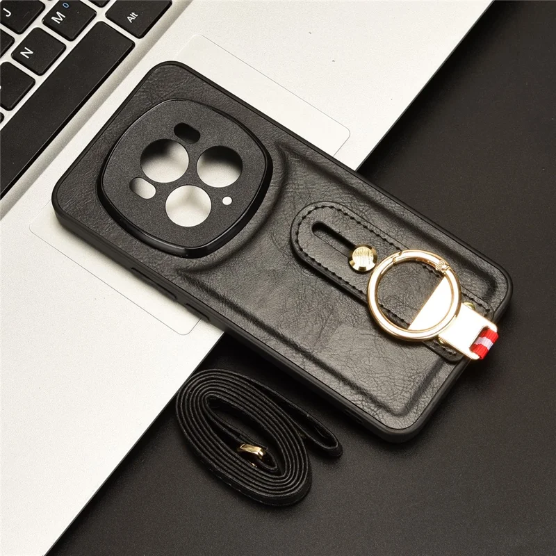 For Honor Magic6 Pro 5G Case Wristband Kickstand Phone Back Cover with Bottle Opener Ring - Nero