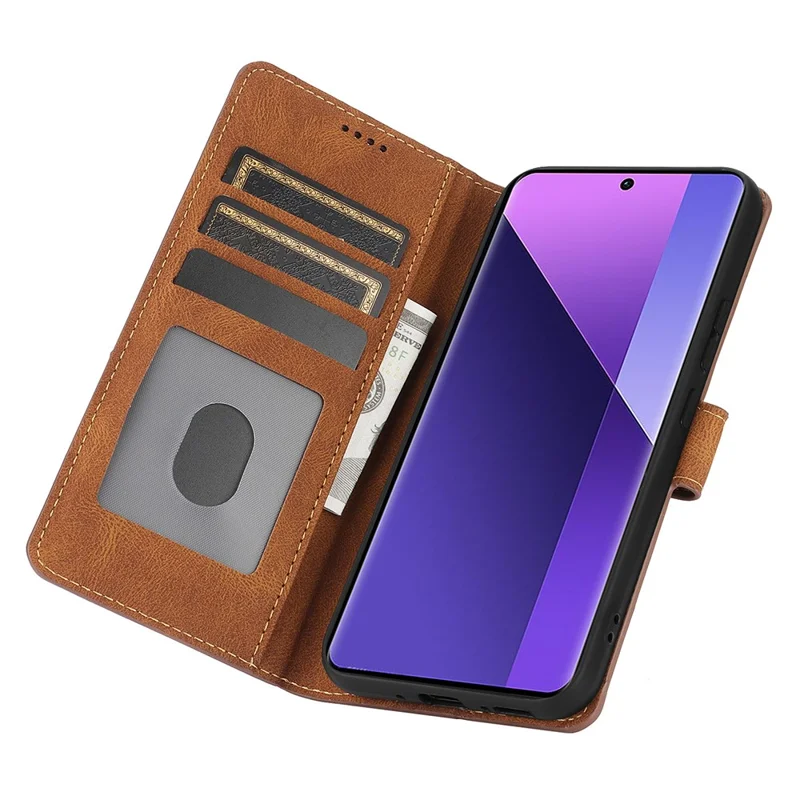 For Xiaomi Redmi Note 13 Pro+ 5G Cell Phone Cases Magnetic Clasp Leather Stand Cover - Brown