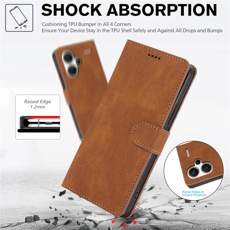 For Xiaomi Redmi Note 13 Pro+ 5G Cell Phone Cases Magnetic Clasp Leather Stand Cover - Brown