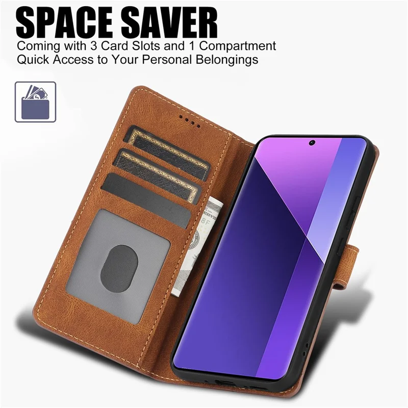 For Xiaomi Redmi Note 13 Pro+ 5G Cell Phone Cases Magnetic Clasp Leather Stand Cover - Brown