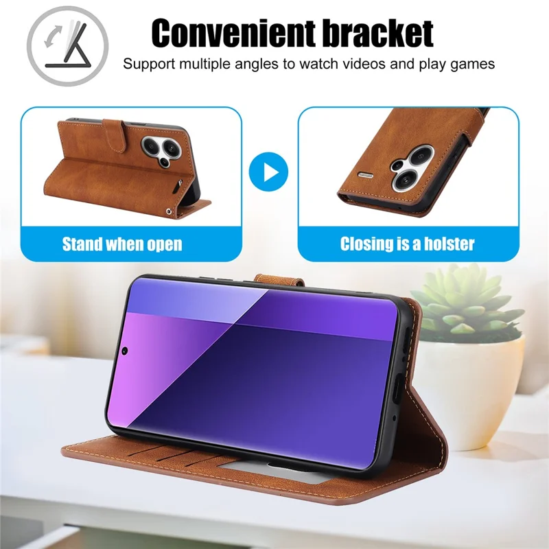 For Xiaomi Redmi Note 13 Pro+ 5G Cell Phone Cases Magnetic Clasp Leather Stand Cover - Brown