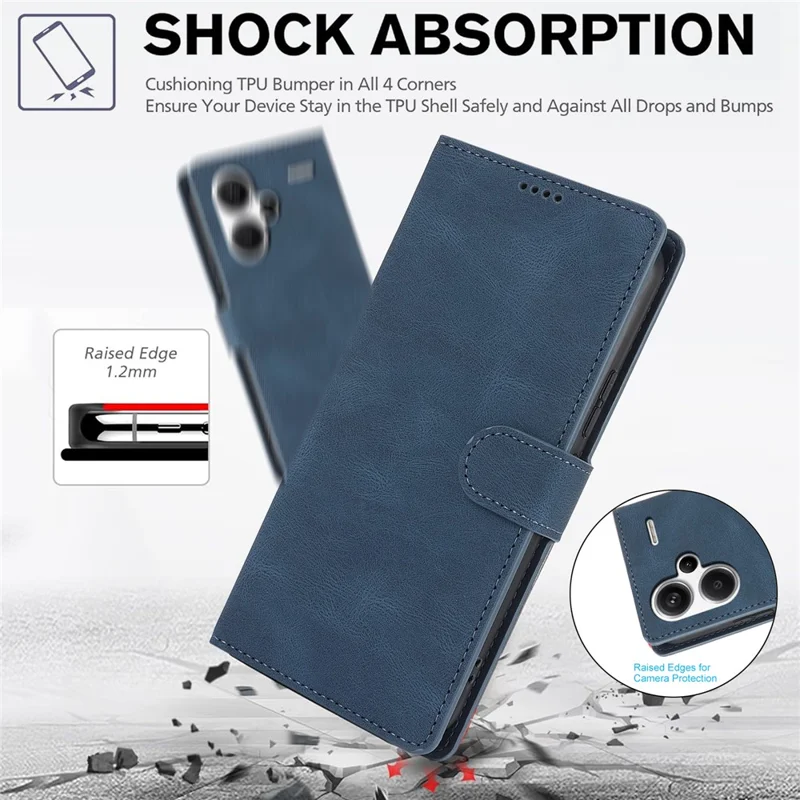 For Xiaomi Redmi Note 13 Pro+ 5G Cell Phone Cases Magnetic Clasp Leather Stand Cover - Blue