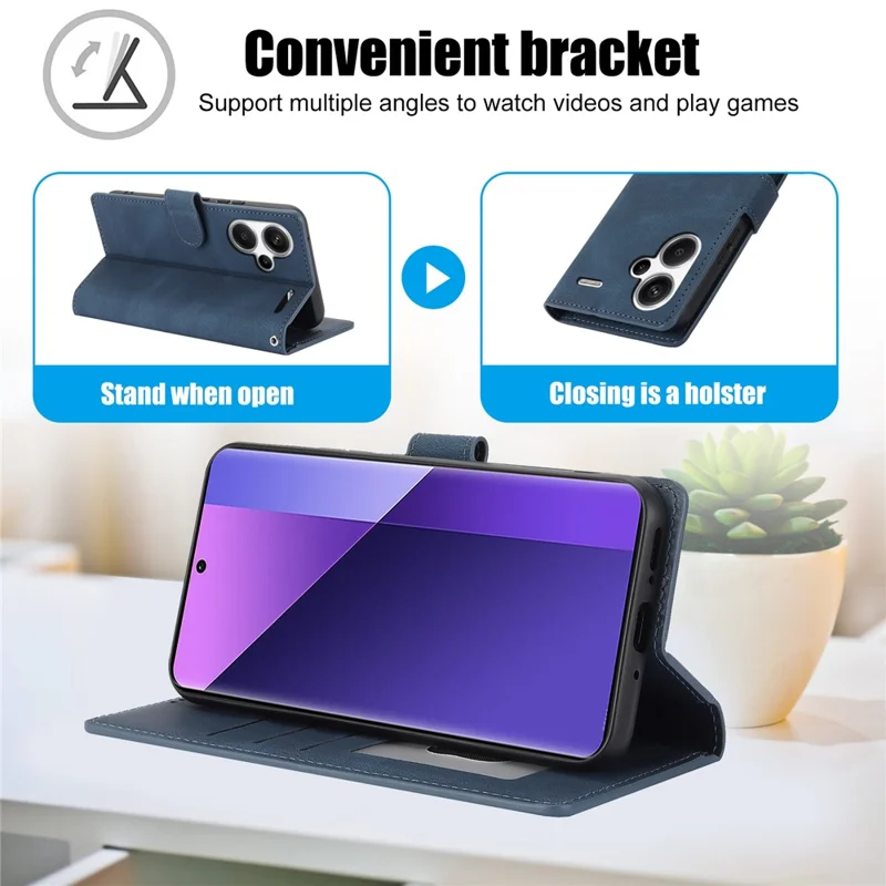 For Xiaomi Redmi Note 13 Pro+ 5G Cell Phone Cases Magnetic Clasp Leather Stand Cover - Blue