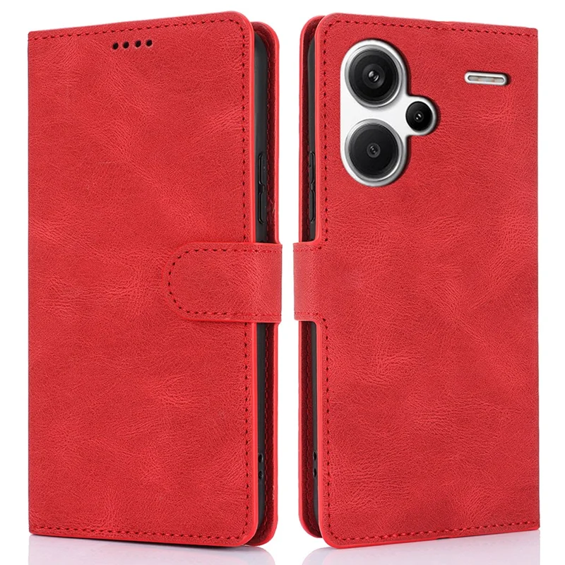 For Xiaomi Redmi Note 13 Pro+ 5G Cell Phone Cases Magnetic Clasp Leather Stand Cover - Red