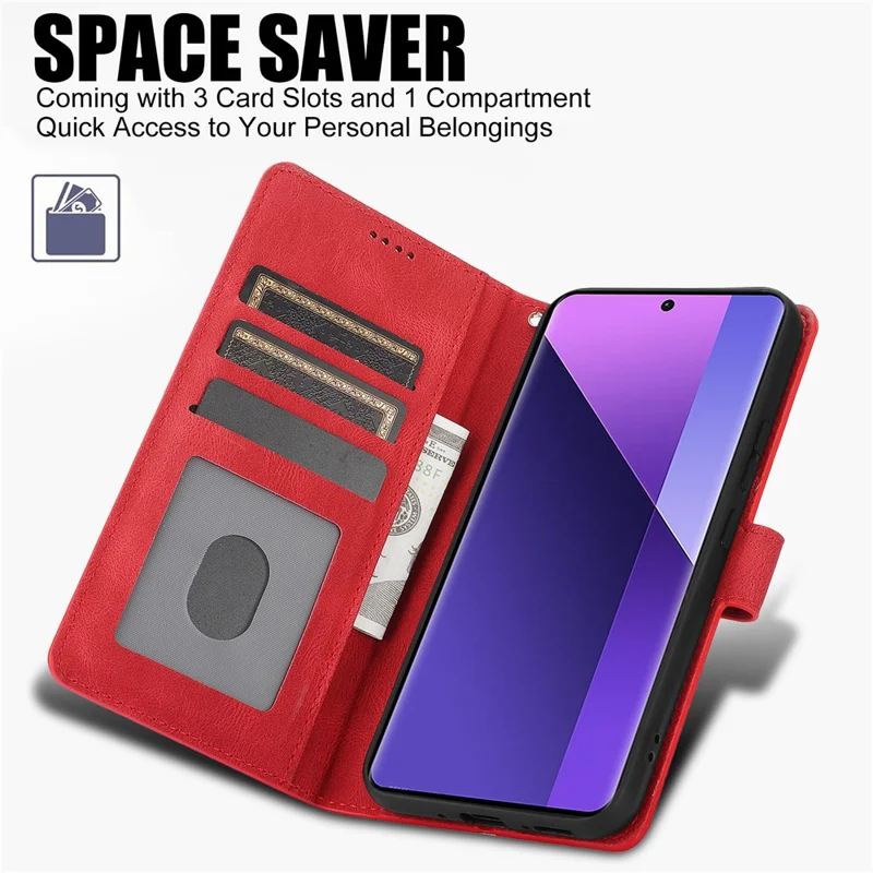 For Xiaomi Redmi Note 13 Pro+ 5G Cell Phone Cases Magnetic Clasp Leather Stand Cover - Red