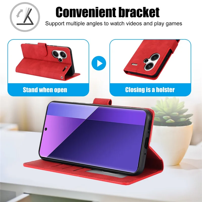 For Xiaomi Redmi Note 13 Pro+ 5G Cell Phone Cases Magnetic Clasp Leather Stand Cover - Red
