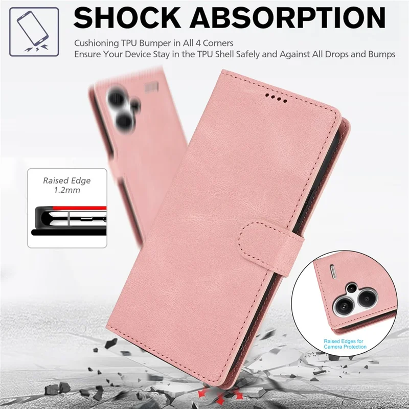 For Xiaomi Redmi Note 13 Pro+ 5G Cell Phone Cases Magnetic Clasp Leather Stand Cover - Pink
