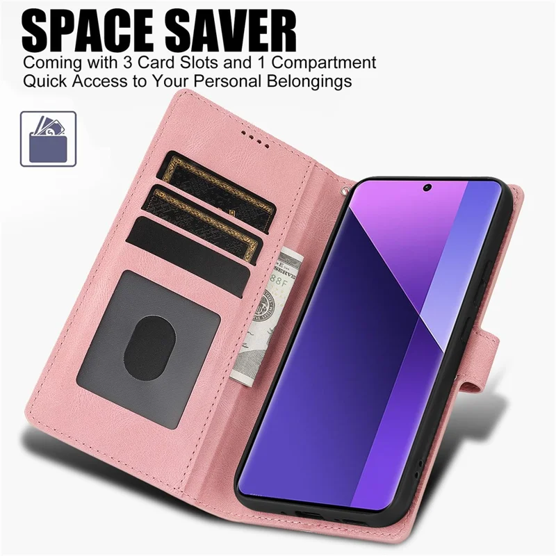 For Xiaomi Redmi Note 13 Pro+ 5G Cell Phone Cases Magnetic Clasp Leather Stand Cover - Pink