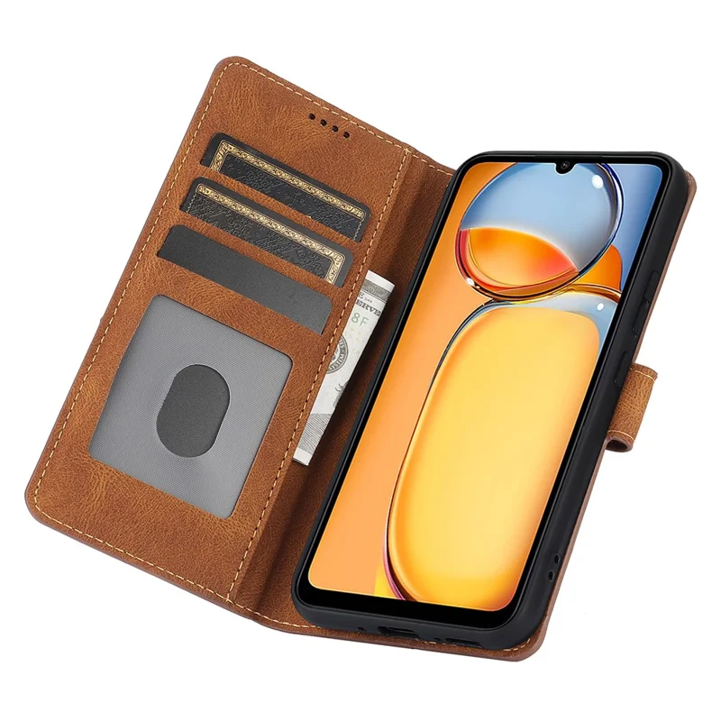 Чехлы для телефона Xiaomi Redmi 13C 4G / 5G / 13R 5G / Poco M6 5G / Poco C65 4G - коричневые ударопрочные кожаные флип-чехлы