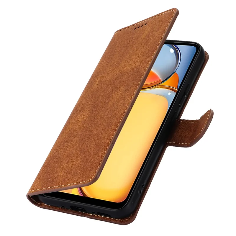 Чехлы для телефона Xiaomi Redmi 13C 4G / 5G / 13R 5G / Poco M6 5G / Poco C65 4G - коричневые ударопрочные кожаные флип-чехлы