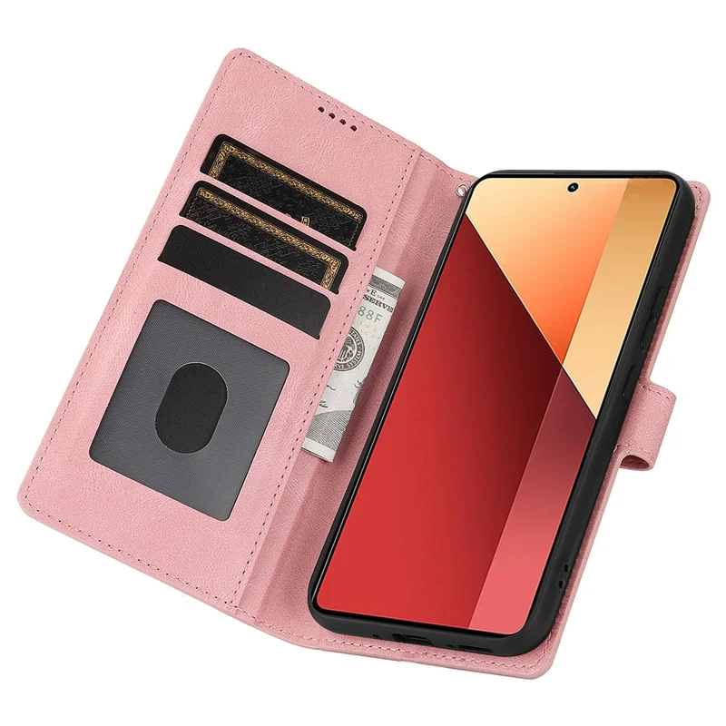 For Xiaomi Redmi Note 13 4G Wallet Cases Anti-Drop Leather Phone Cover - Pink