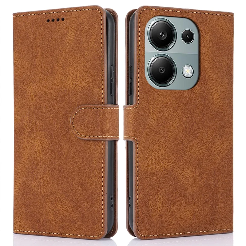 For Xiaomi Redmi Note 13 Pro 4G / Poco M6 Pro 4G Case Magnetic Clasp Card Holder Stand Phone Shell - Brown