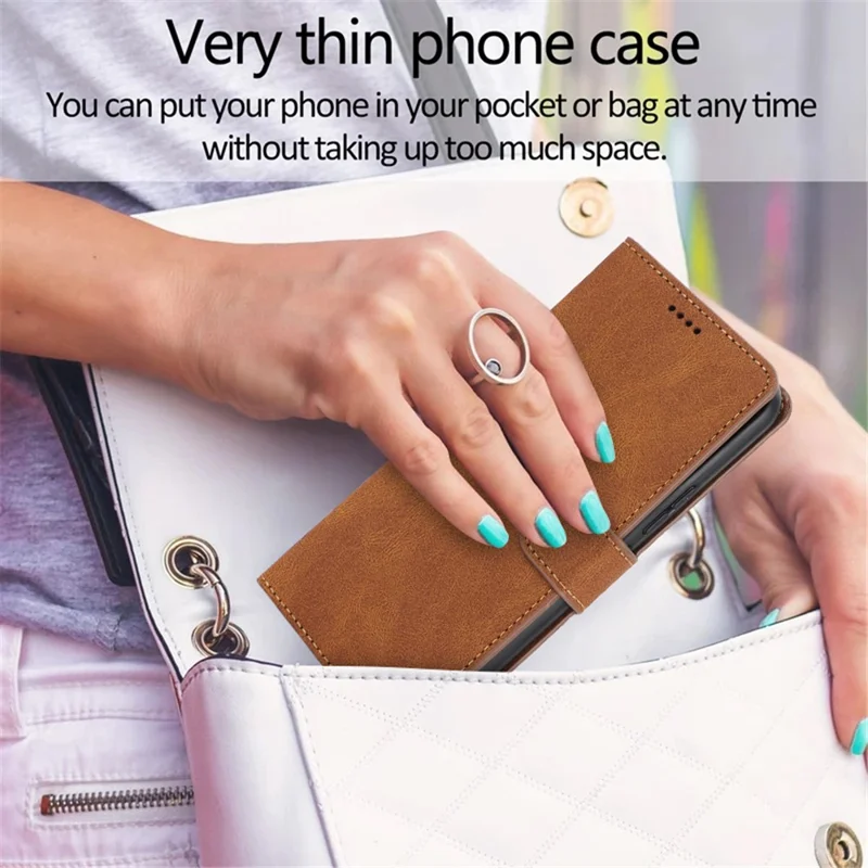 For Xiaomi Redmi Note 13 Pro 4G / Poco M6 Pro 4G Case Magnetic Clasp Card Holder Stand Phone Shell - Brown