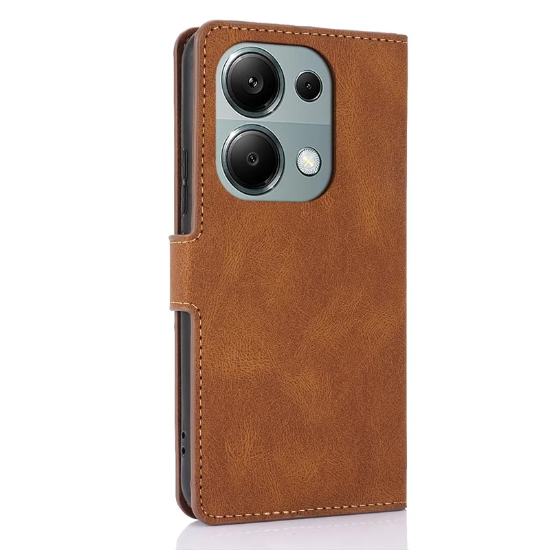 For Xiaomi Redmi Note 13 Pro 4G / Poco M6 Pro 4G Case Magnetic Clasp Card Holder Stand Phone Shell - Brown