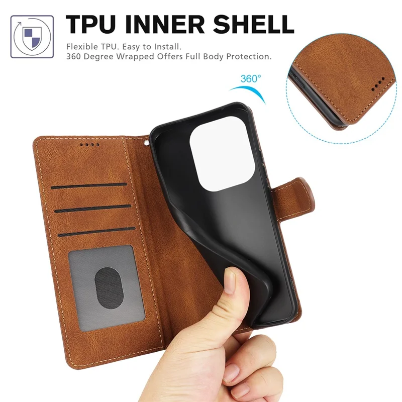 For Xiaomi Redmi Note 13 Pro 4G / Poco M6 Pro 4G Case Magnetic Clasp Card Holder Stand Phone Shell - Brown
