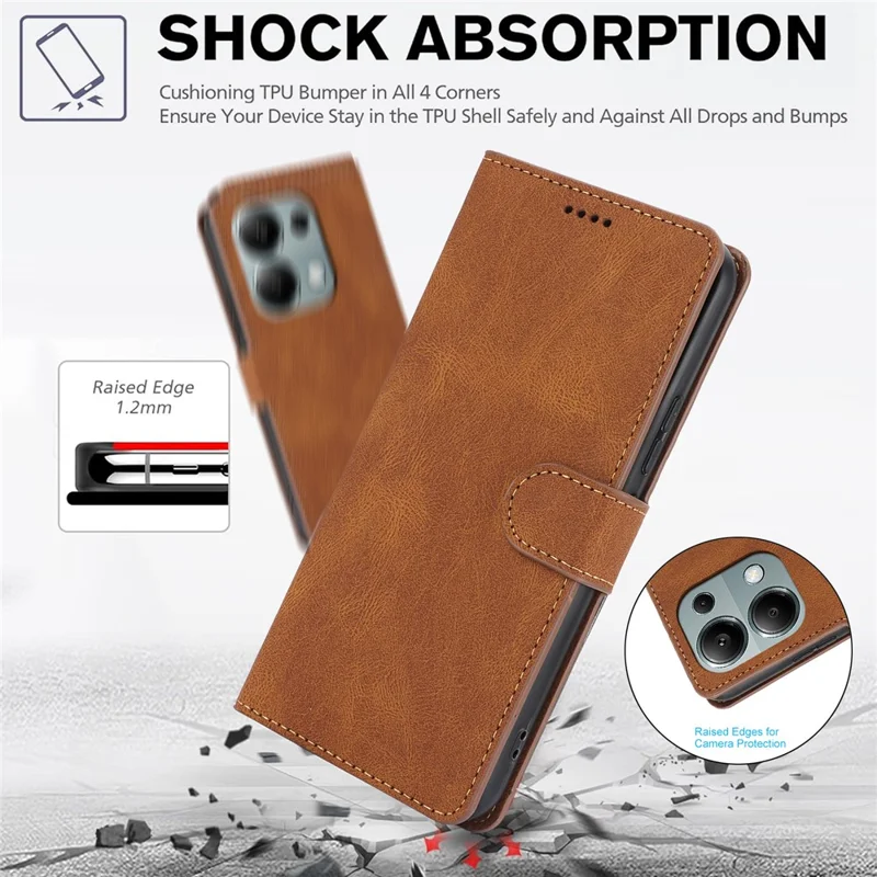 For Xiaomi Redmi Note 13 Pro 4G / Poco M6 Pro 4G Case Magnetic Clasp Card Holder Stand Phone Shell - Brown