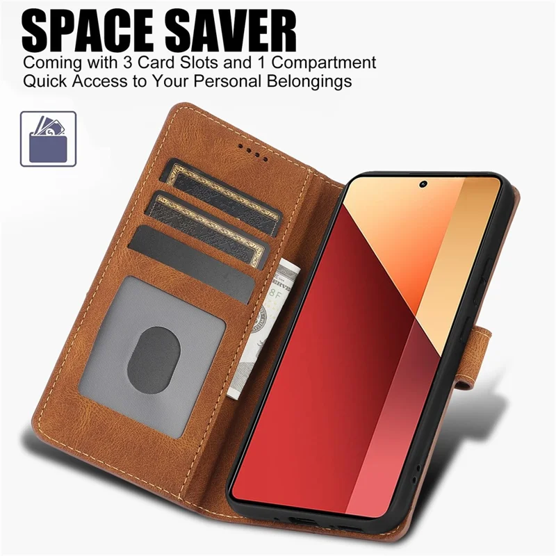 For Xiaomi Redmi Note 13 Pro 4G / Poco M6 Pro 4G Case Magnetic Clasp Card Holder Stand Phone Shell - Brown