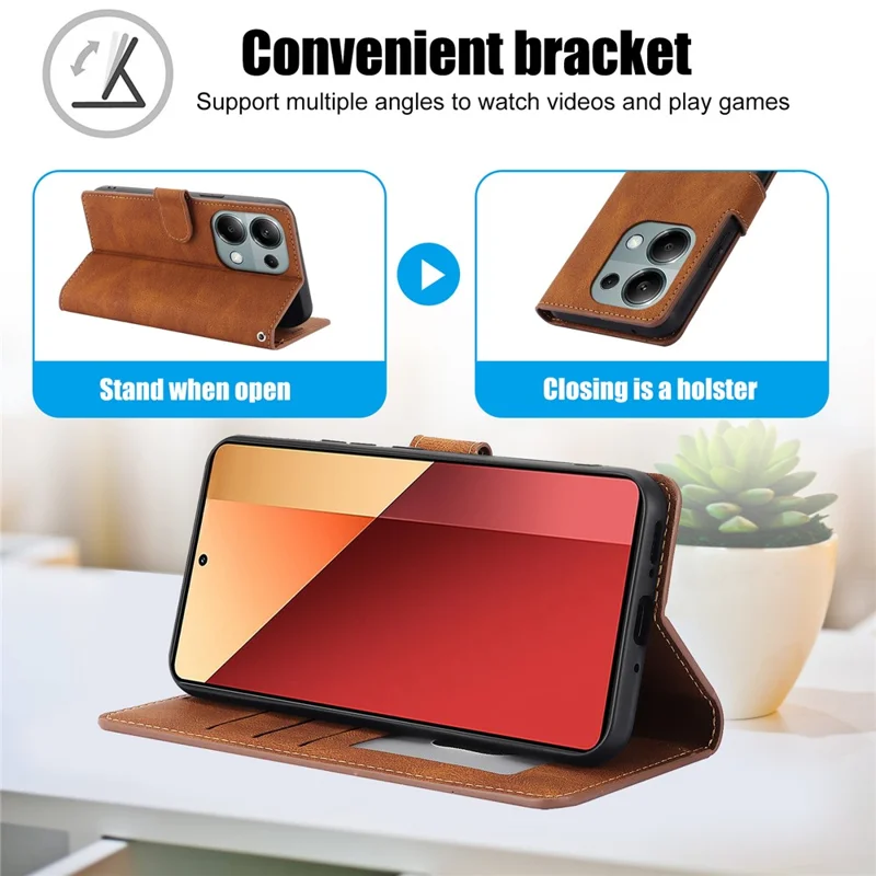 For Xiaomi Redmi Note 13 Pro 4G / Poco M6 Pro 4G Case Magnetic Clasp Card Holder Stand Phone Shell - Brown