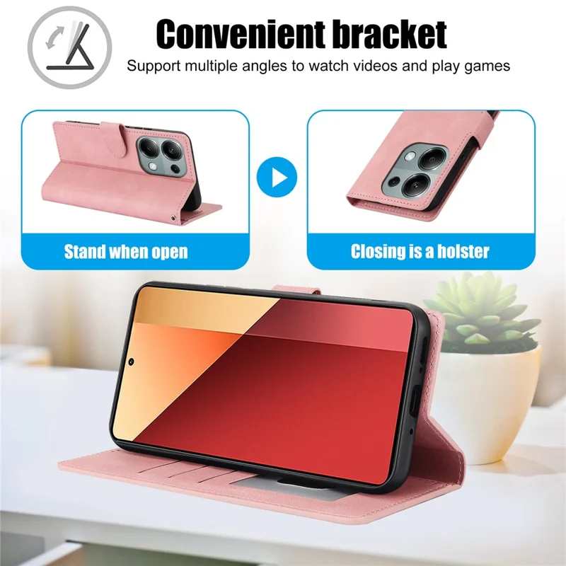 Pour Xiaomi Redmi Note 13 Pro 4G / Poco M6 Pro 4G Étui Fermoir Magnétique Support Porte-Carte - Rose